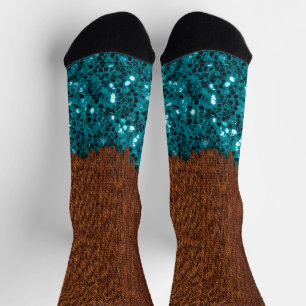 Chaussette Parties scintillant étincelle bleu d'Aqua bois bru