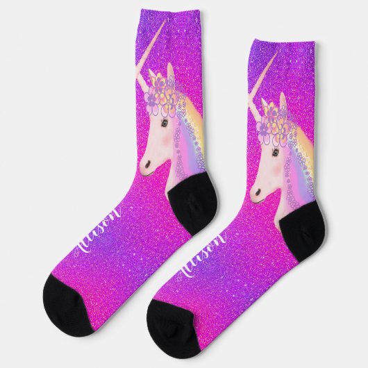 Chaussette Parties scintillant rose violet Unicorne Personnal (Gauche)