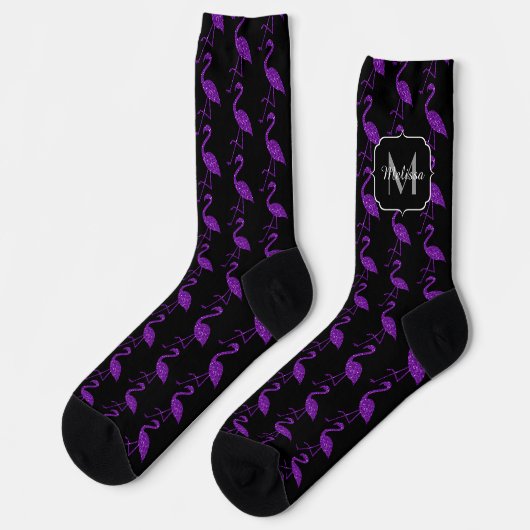 Chaussette Parties scintillant violet flamant brillant motif (Gauche)