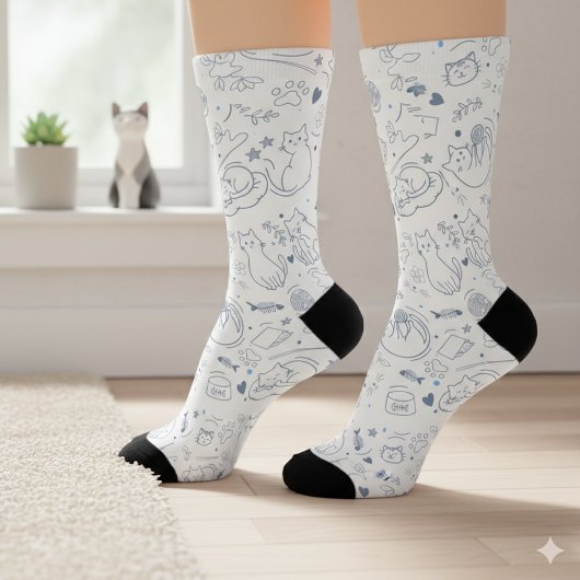 Chaussette Passe-temps d'artisanat minimal bleu et blanc