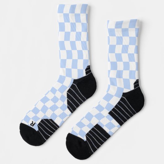 Chaussette Pastel Blue White Retro Checkerboard Pattern (Gauche)