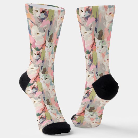 Chaussette Pastel Cats Colorful Pattern (Angulaire)