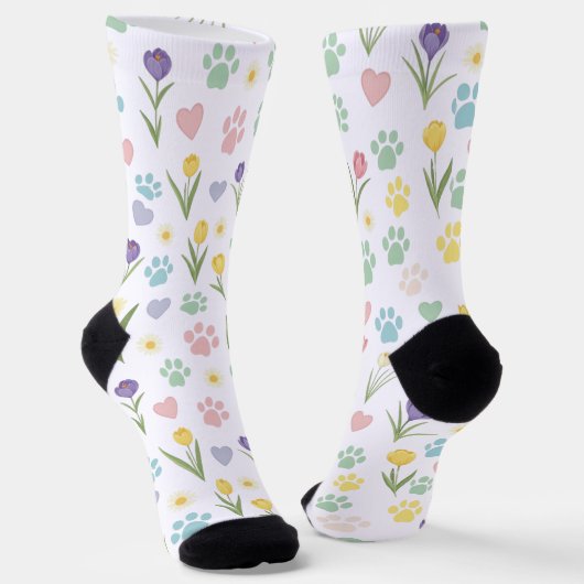 Chaussette Pastel Empreinte de patte et Coeurs Chaussettes fl (Angulaire)