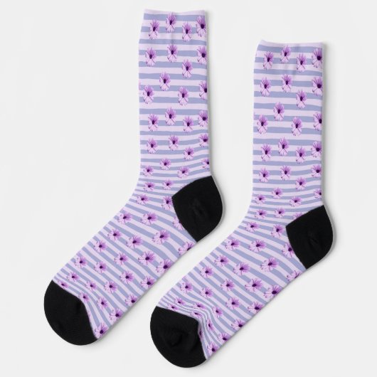 Chaussette Pastel stripes pattern with Daisies (Gauche)