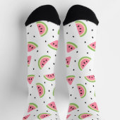 Chaussette Pastèque rose, Graines de pastèque, Motif d'été (Haut)