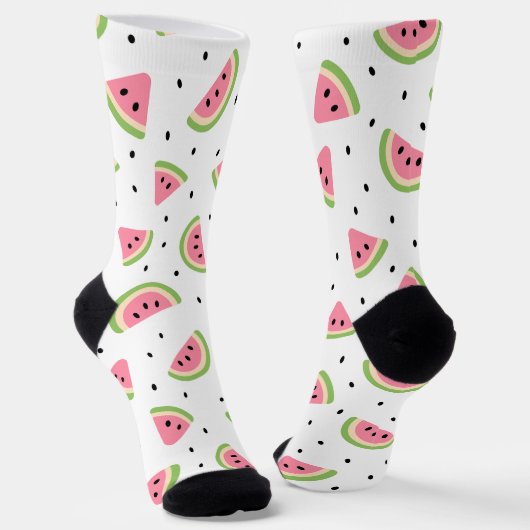Chaussette Pastèque rose, Graines de pastèque, Motif d'été (Angulaire)