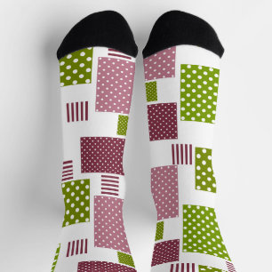 Chaussette Patchwork brun vert pois dos blanc