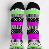 Chaussette Patchwork de rayures noir et blanc et néon (Haut)