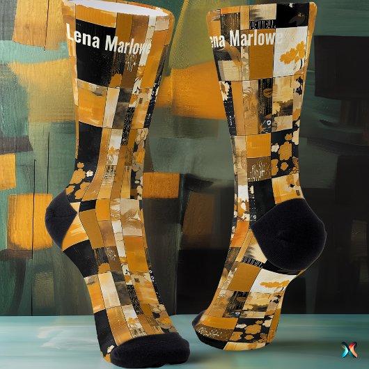 Chaussette Patchwork doré luxueux personnalisable art 