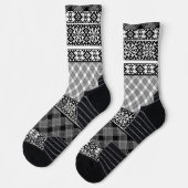 Chaussette Patchwork rayé noir et blanc avec dentelle (Gauche)