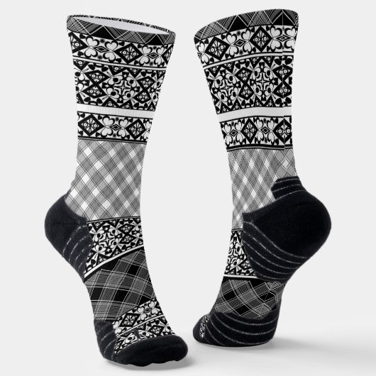 Chaussette Patchwork rayé noir et blanc avec dentelle (Angulaire)
