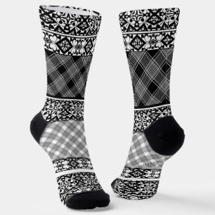 Chaussette Patchwork rayé noir et blanc avec dentelle