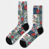 Chaussette Patchwork Retro Denim avec Roses (Gauche)