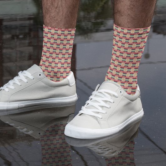 Chaussette Pattern mexicain à Beige and Red
