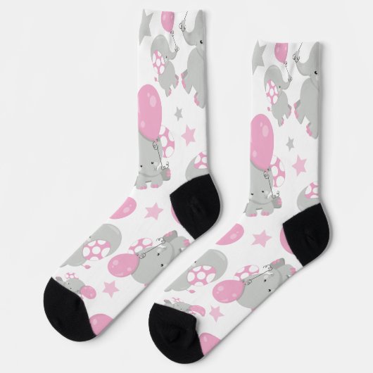 Chaussette Pattern of Elephants, Cute Elephants - Pink Gray (Gauche)