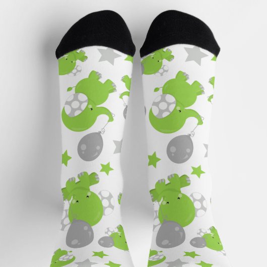 Chaussette Pattern of Green Elephants, Cute Elephants, stars (Haut)