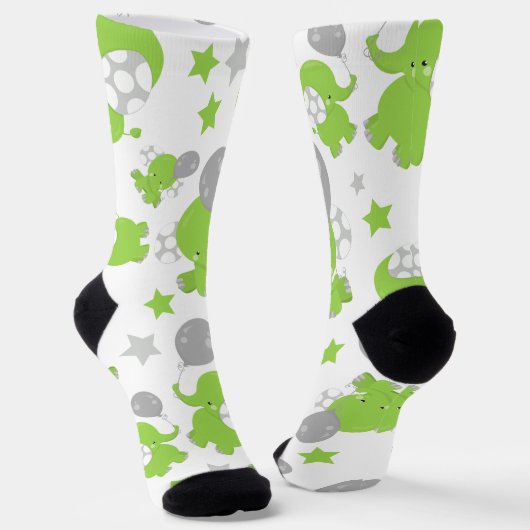 Chaussette Pattern of Green Elephants, Cute Elephants, stars (Angulaire)