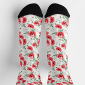 Chaussette Pavot rouge sur blanc, floral (Haut)