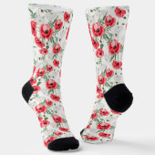 Chaussette Pavot rouge sur blanc, floral (Angulaire)