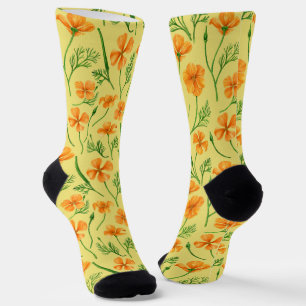 Chaussette pavots de Californie, fleurs d'été, sauvage orange