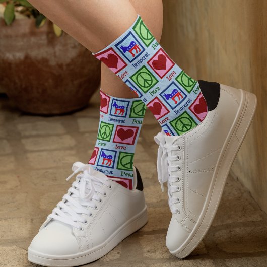 Chaussette Peace Love Democrat Cute Blue Political