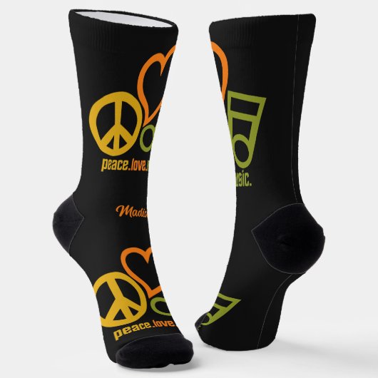 Chaussette Peace Love Music nom personnalisé (Angulaire)