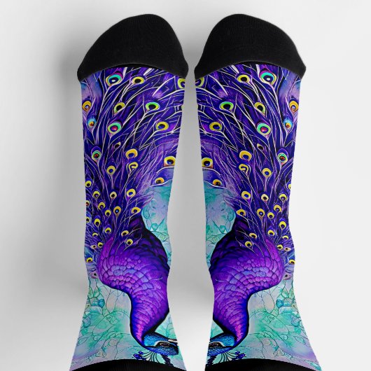Chaussette Peacock violet Whimsical avec plumes de queue (Haut)