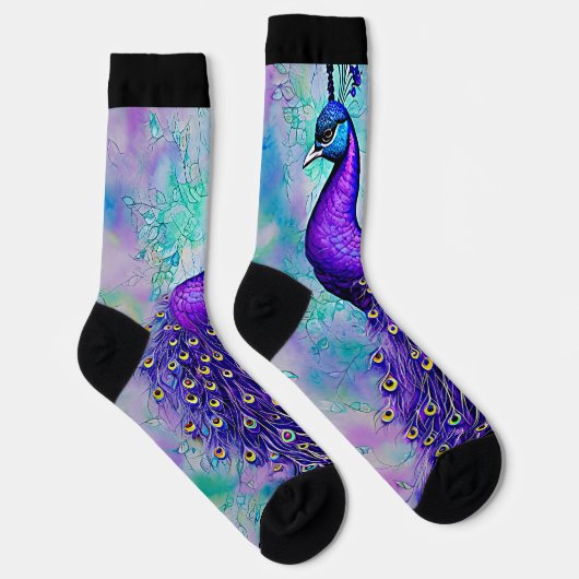 Chaussette Peacock violet Whimsical avec plumes de queue (Droite)