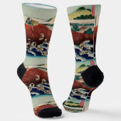 Chaussette Pêche au panier dans la rivière Kinu par Hokusai (Angulaire)