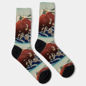 Chaussette Pêche au panier dans la rivière Kinu par Hokusai (Droite)