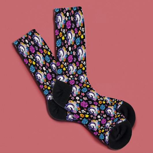 Chaussette Pegasus Noir Floral
