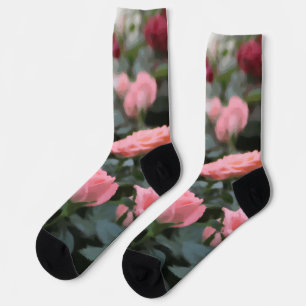 Chaussette Peinture à fleur numérique rose mini Rose