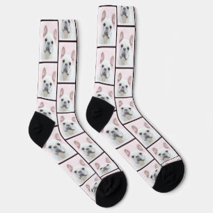 Chaussette Peinture de Bouledogue Français Blanc Crème Art de