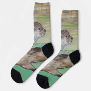 Chaussette Peinture de loutre de rivière enjouée