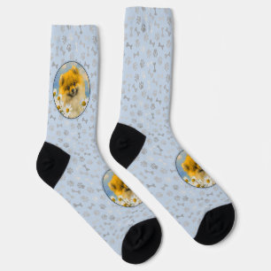 Chaussette Peinture de Pomeranian dans les Pâquerettes - Art