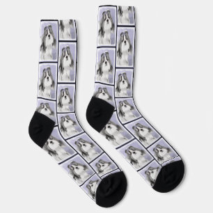 Chaussette Peinture de Shih Tzu Noir & Blanc Art Original de