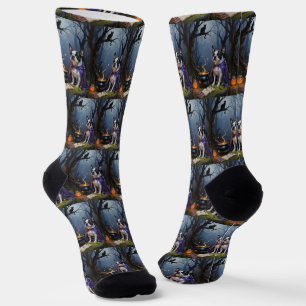 Chaussette Peinture d'Halloween de Boston Terrier Chien blanc