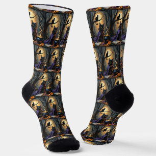 Chaussette Peinture d'Halloween en chats noirs