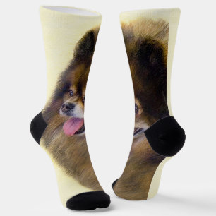 Chaussette Peinture Poméranienne Noir et Tan Art Chien origin