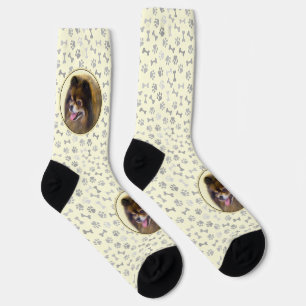 Chaussette Peinture Poméranienne Noir et Tan Art Chien origin