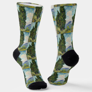 Chaussette Peinture vintage de Van Gogh, Cyprès verts