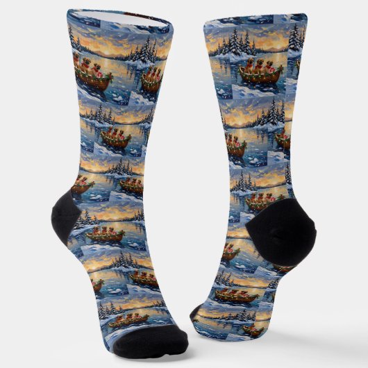 Chaussette Pékinois Bateau de Noël Vacances (Angulaire)