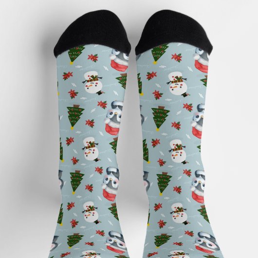Chaussette Penguin Père Noël Joyeux Joyeux motif d'arbre de N (Haut)
