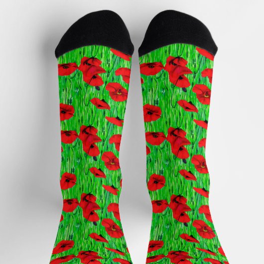 Chaussette Pépites rouges dans un champ vert (Haut)