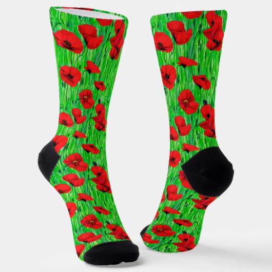 Chaussette Pépites rouges dans un champ vert (Angulaire)