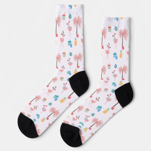 Chaussette Père Noël Flamingo Pattern Amusant Tropical Noël (Gauche)