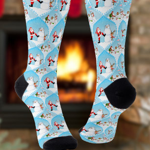 Chaussette Père Noël Whimsical Jouer Golf, Snowman Et Rennes
