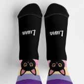 Chaussette Personalized Black Cat Socks Custom Name Color (Haut)