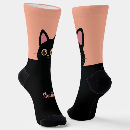 Chaussette Personalized Black Cat Socks - Gift For Cat lovers (Angulaire)