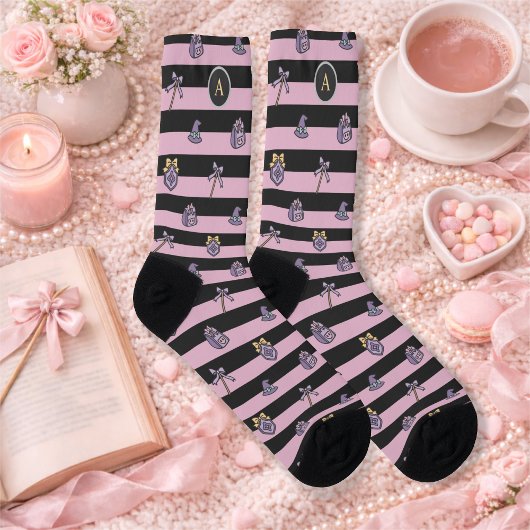 Chaussette Personalized Book Girl Academy Wizard Black Pink
